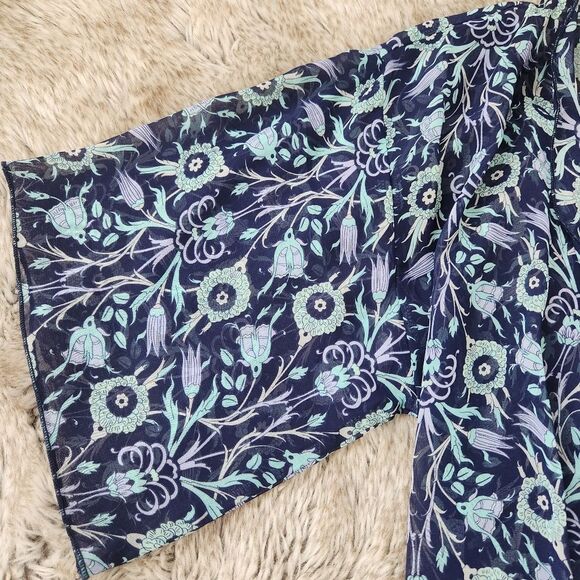 Lularoe‎ Monroe Kimono with Fringe Floral Print Blue and Teal Size Small - Picture 2 of 9